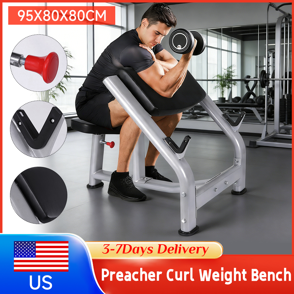 Home Gym Dumbbell Workout - Adjustable Preacher Curl Bench Seated Biceps