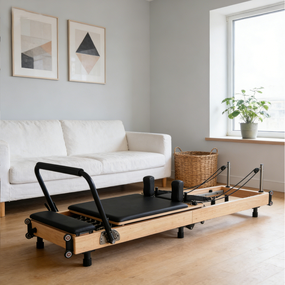 Home Gym Leg - Space-Saving Foldable Oak Pilates Reformer with