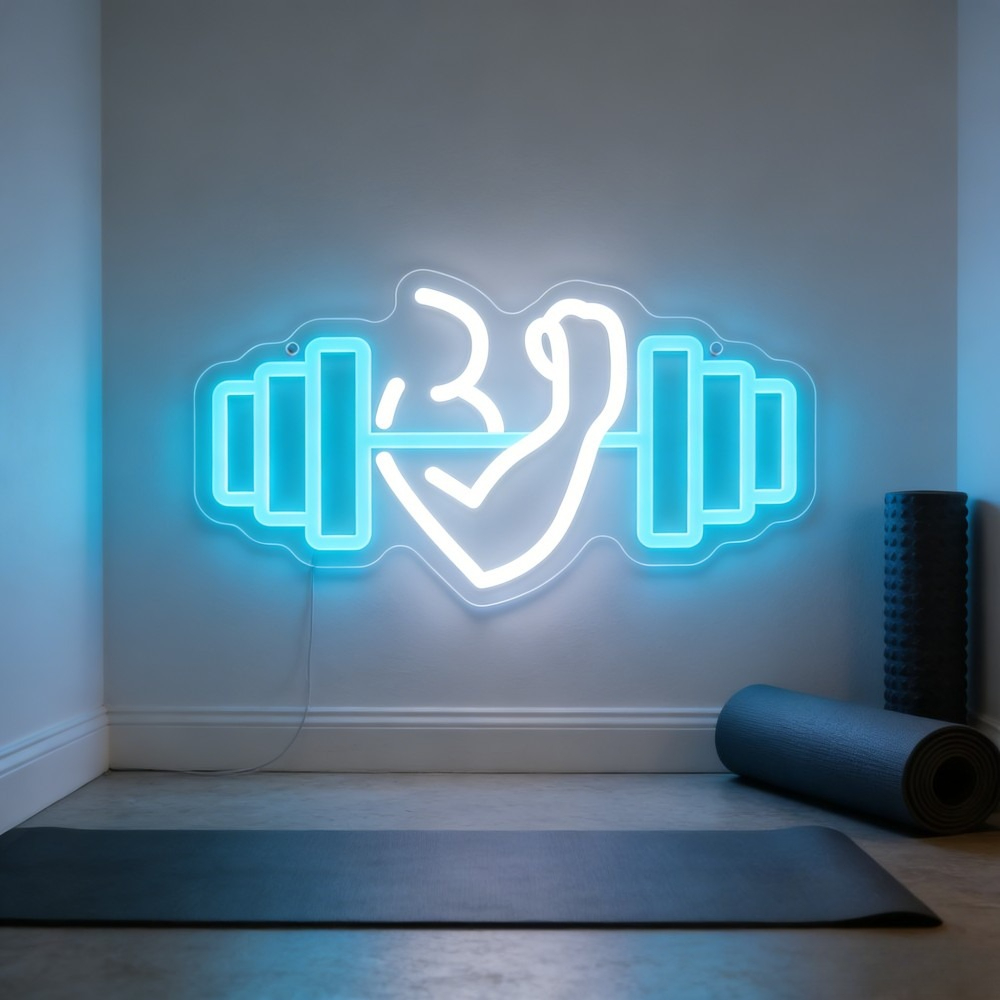 Bicep Dumbbell Neon Sign LED W - Home Gym Dumbbell Workout のレビューと価格