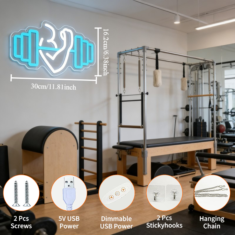 Bicep Dumbbell Neon Sign LED W - Home Gym Dumbbell Workout のレビューと価格